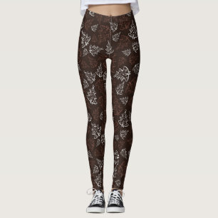 Bruin en wit kerstboompatroon leggings