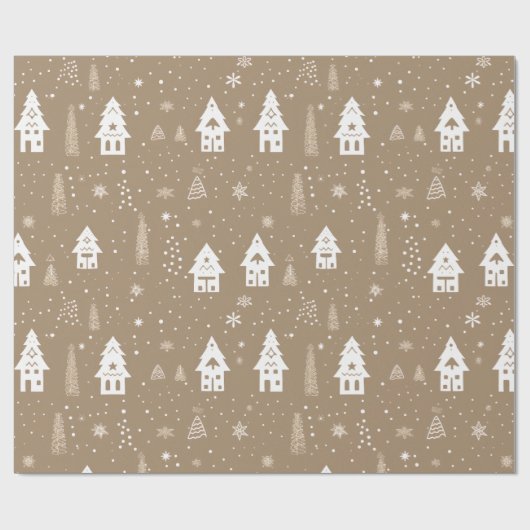 Bruin en wit Kerstmis Cadeaupapier (Vlak)