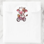 Bruin en Wit Koe Fietsen Ronde Sticker (Tas)