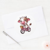 Bruin en Wit Koe Fietsen Ronde Sticker (Envelop)