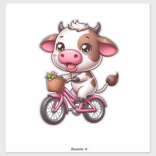Bruin en Wit Koe Fietsen Sticker (Vel)