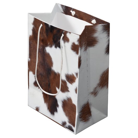 Bruin en Wit Koe Print Medium Cadeauzakje (Voorkant Gekanteld)