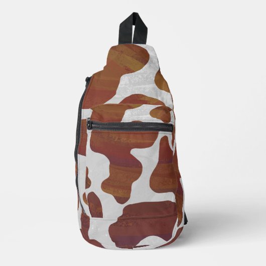 Bruin en Wit Koe Print Sling Bag (Voorkant)