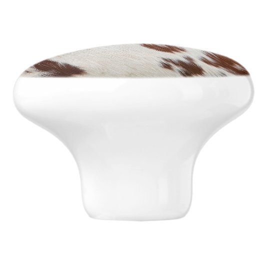Bruin en wit koeienhuid realistische textuur keramische knop (Zijkant)