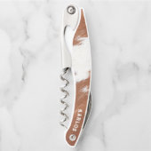 Bruin en wit koeienhuid realistische textuur kurkentrekker (Voorkant)