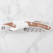 Bruin en wit koeienhuid realistische textuur kurkentrekker (Voorkant)