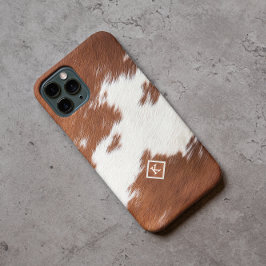 Bruin en wit koeienhuid textuur Monogram Case-Mate iPhone 14 Pro Hoesje
