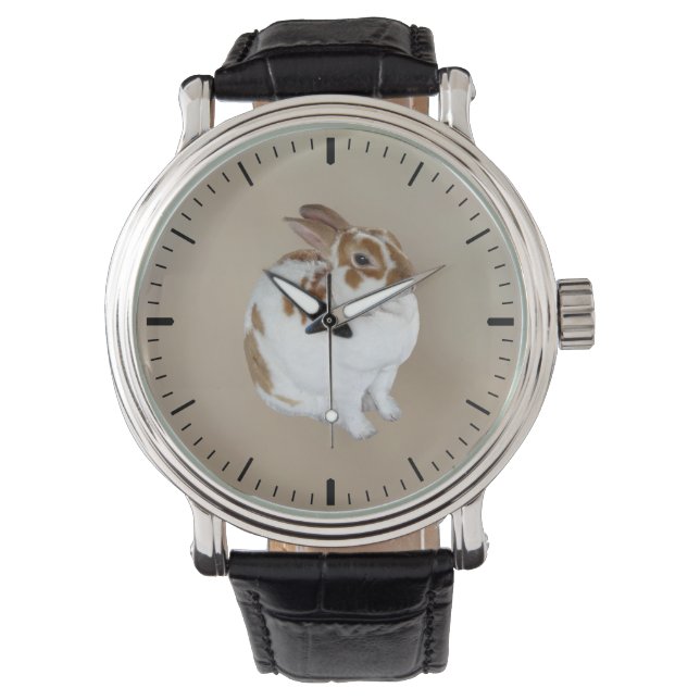 Bruin en wit konijn horloge (Voorkant)