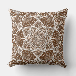 Bruin en wit Mandala - Loergann in Acorn Kussen