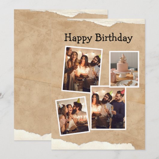 Bruin en Wit Minimalistische Verjaardag Fotocollag Kaart (Voorkant / Achterkant)