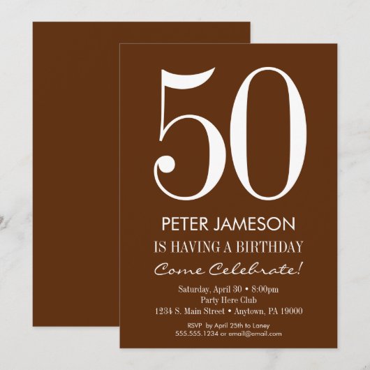 Bruin en wit Modern Volwassendag Uitnodigingen (Voorkant / Achterkant)