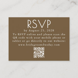 Bruin en Wit Moderne Minimalistische Wedding QR RS Informatiekaartje