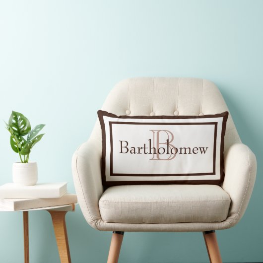 Bruin en Wit Monogram Naam Keepsake Kussen (Stoel)