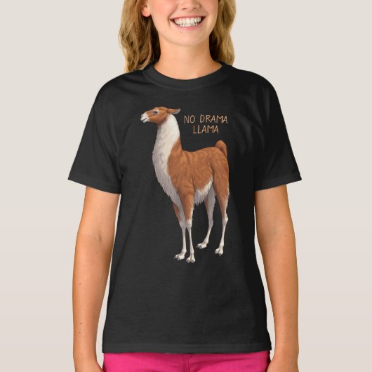 Bruin en wit Nee Drama Llama T-shirt (Voorkant)