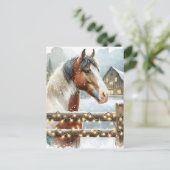 Bruin en Wit Paard Country Kerstmis Briefkaart (Staand voorkant)