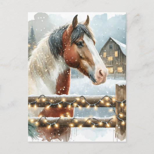 Bruin en Wit Paard Country Kerstmis Briefkaart (Voorkant)