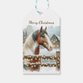 Bruin en Wit Paard Country Kerstmis Cadeaulabel (Voorkant)