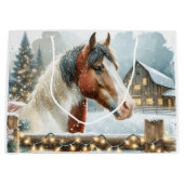 Bruin en Wit Paard Country Kerstmis Groot Cadeauzakje (Voorkant)