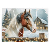 Bruin en Wit Paard Country Kerstmis Groot Cadeauzakje (Achterkant)