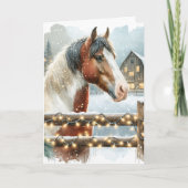 Bruin en Wit Paard Country Kerstmis Kaart (Voorkant)