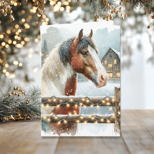 Bruin en Wit Paard Country Kerstmis Kaart