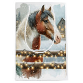 Bruin en Wit Paard Country Kerstmis Medium Cadeauzakje (Voorkant)