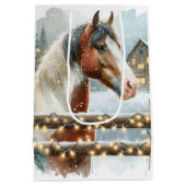 Bruin en Wit Paard Country Kerstmis Medium Cadeauzakje (Achterkant)