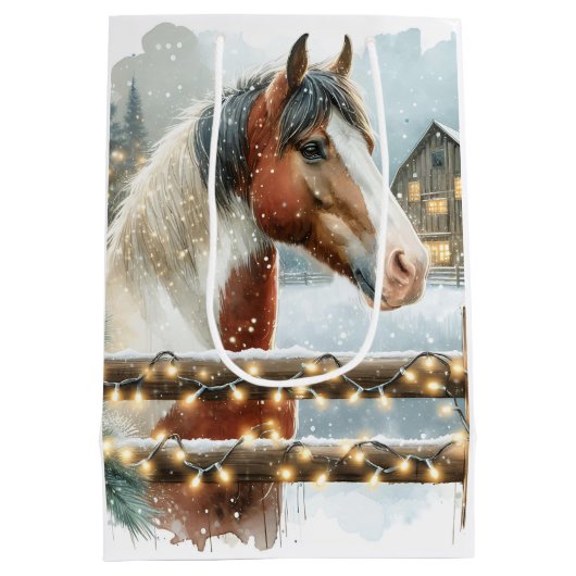 Bruin en Wit Paard Country Kerstmis Medium Cadeauzakje (Achterkant)