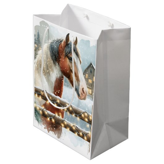 Bruin en Wit Paard Country Kerstmis Medium Cadeauzakje (Achterkant Gekanteld)