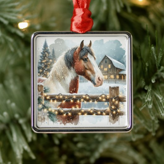 Bruin en Wit Paard Country Kerstmis Metalen Ornament (Boom)