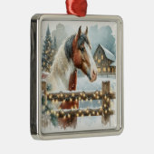 Bruin en Wit Paard Country Kerstmis Metalen Ornament (Rechts)