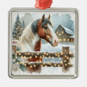 Bruin en Wit Paard Country Kerstmis Metalen Ornament (Voorkant)