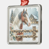 Bruin en Wit Paard Country Kerstmis Metalen Ornament (Links)