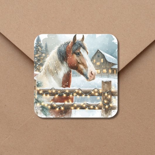 Bruin en Wit Paard Country Kerstmis Vierkante Sticker