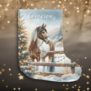 bruin en wit paard gepersonaliseerd grote kerstsok