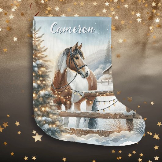  bruin en wit paard gepersonaliseerd grote kerstsok