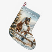  bruin en wit paard gepersonaliseerd grote kerstsok (Voorkant (Hangend))