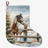  bruin en wit paard gepersonaliseerd grote kerstsok (Voorkant)
