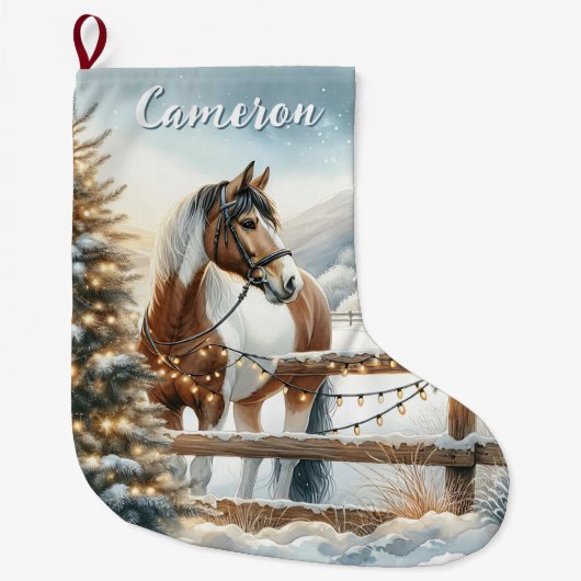  bruin en wit paard gepersonaliseerd grote kerstsok (Voorkant)