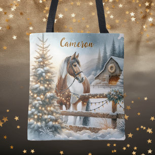  bruin en wit paard gepersonaliseerd tote bag