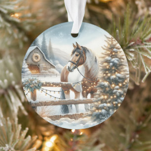 Bruin en wit paard gepersonaliseerde kerst ornament