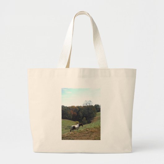 Bruin en wit paard in najaarsvijver grote tote bag (Voorkant)