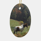 Bruin en wit paard in najaarsvijver keramisch ornament (Links)