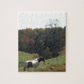 Bruin en wit paard in najaarsvijver legpuzzel (Verticaal)