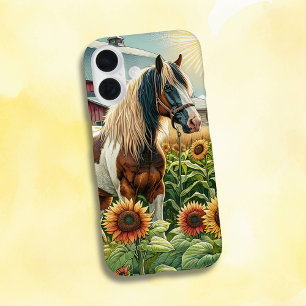  bruin en wit paard op rustiek Boerderij iPhone 16 Hoesje