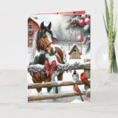 Bruin en Wit Paard Rustiek Boerderij Kerst Feestdagen Kaart (Voorkant)