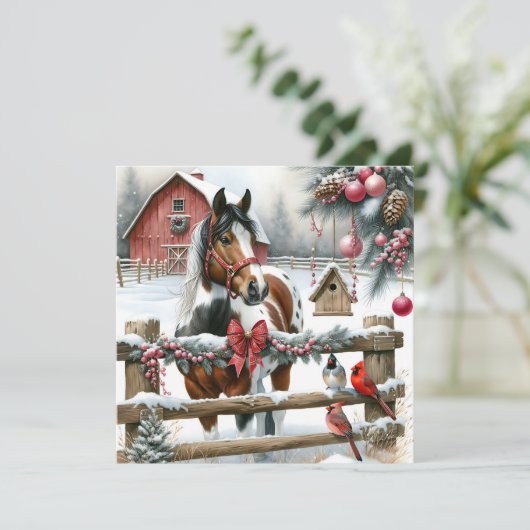 Bruin en Wit Paard Rustiek Boerderij Kerst Feestdagenkaart (Staand voorkant)