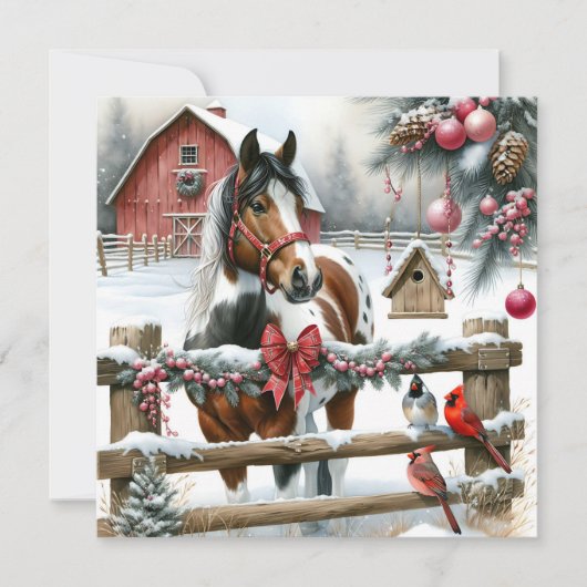 Bruin en Wit Paard Rustiek Boerderij Kerst Feestdagenkaart (Voorkant)