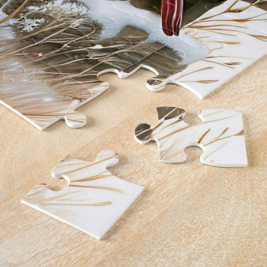 Bruin en Wit Paard Rustiek Boerderij Kerst Legpuzzel (Zijkant)