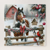 Bruin en Wit Paard Rustiek Boerderij Kerst Legpuzzel (Verticaal)